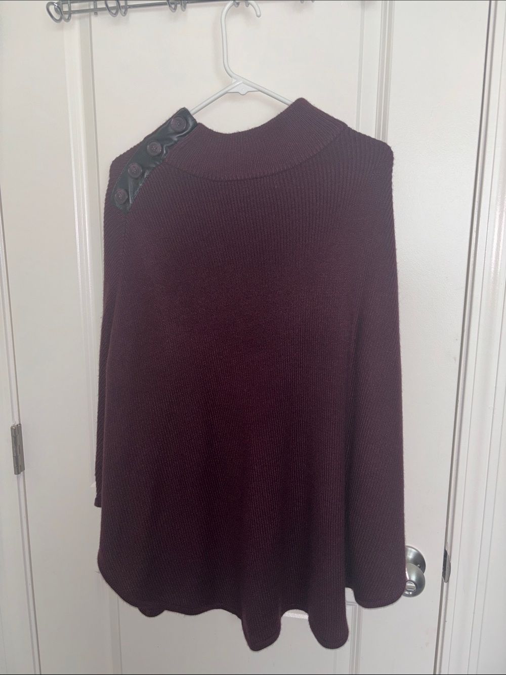 New York & Company Burgundy Button-Shoulder Poncho